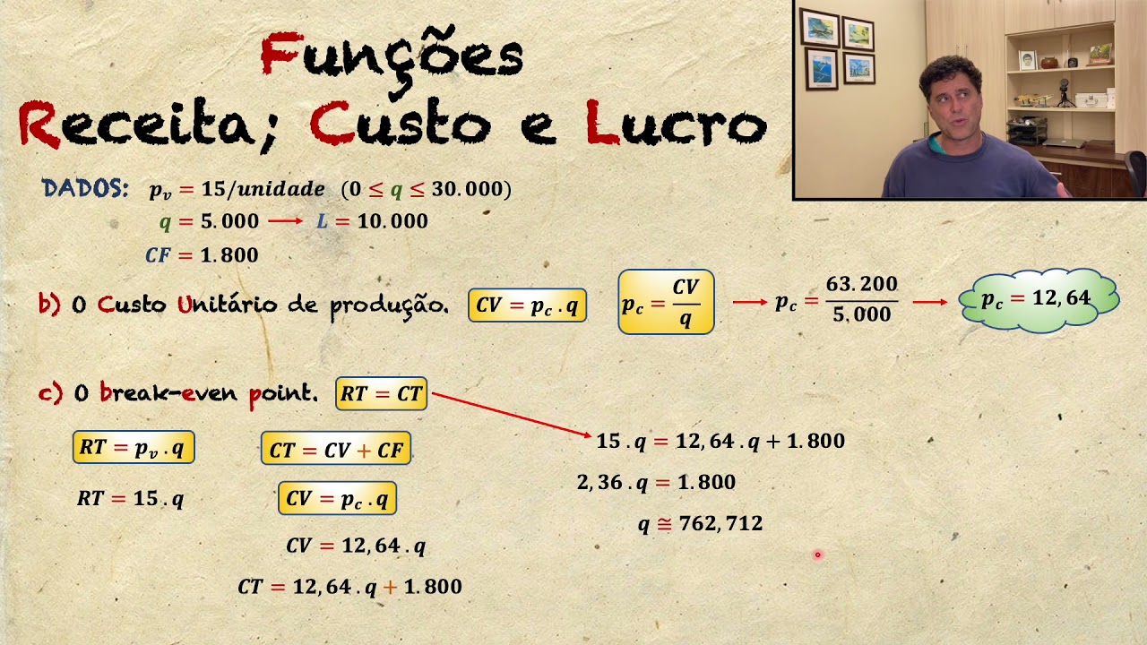 Função RECEITA, CUSTO e LUCRO