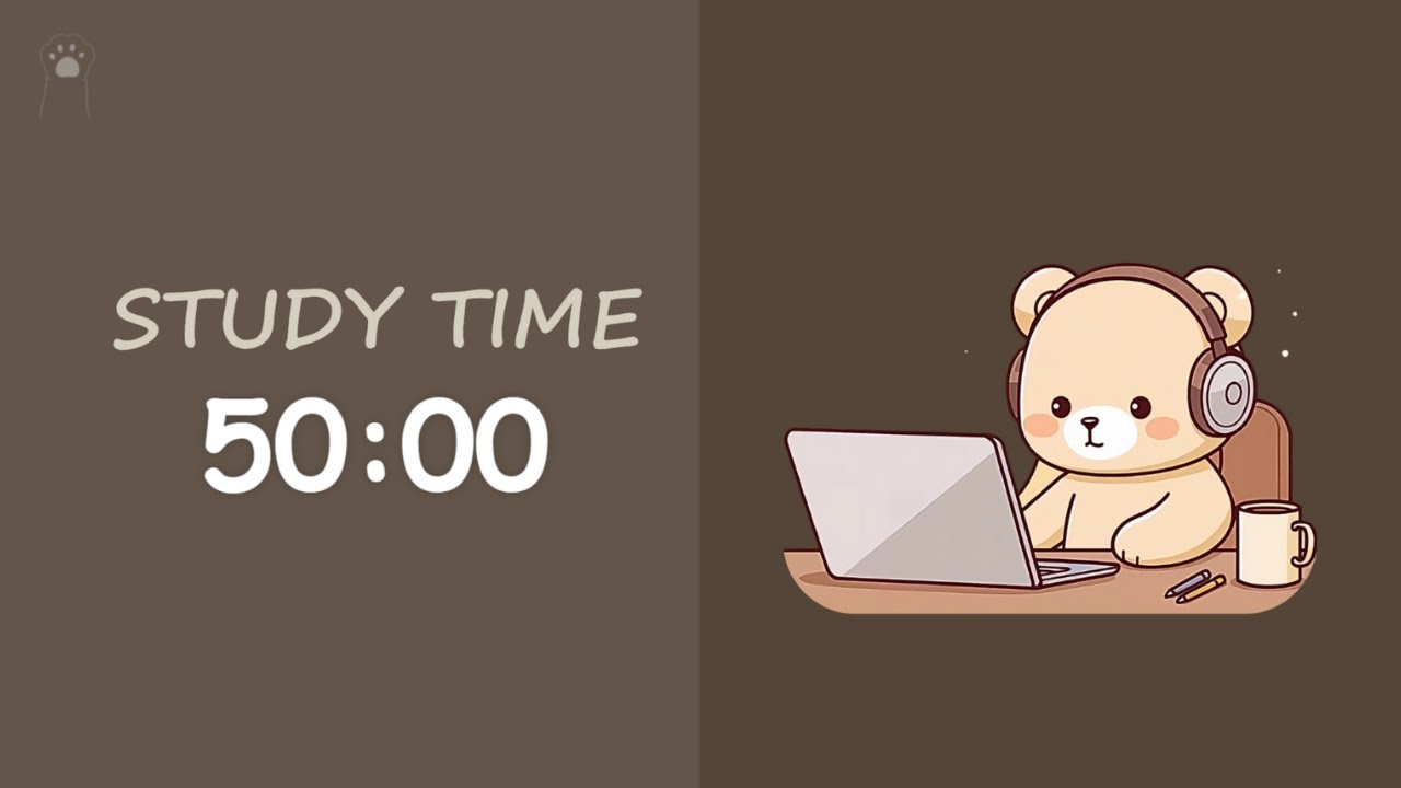 Study with Pomodorbear 🧸 | 50–10–50 Pomodoro | Brown Noise Deep Focus