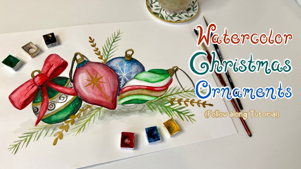 How to paint Christmas Decorations / Watercolor Christmas Tree Ornaments / Vintage Christmas Art