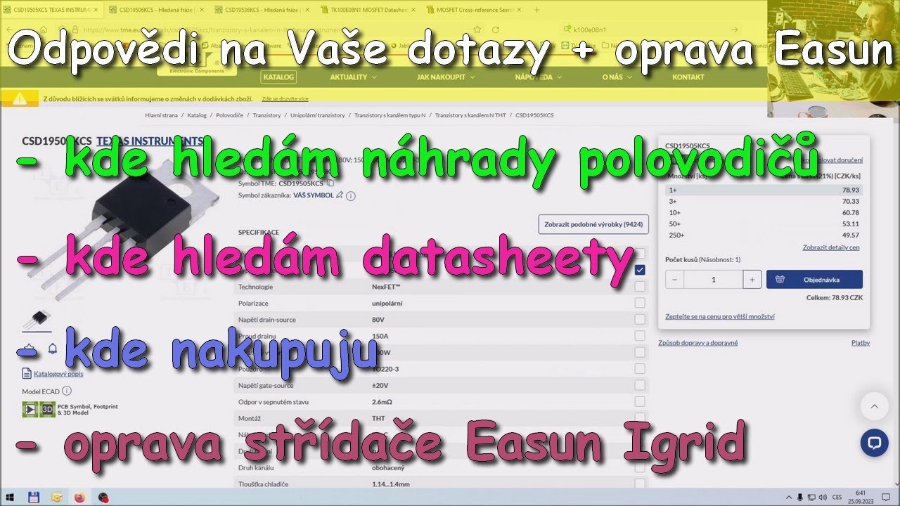 Jak najít náhrady mosfetů, tranzistorů a IGBT | Oprava střídače EAsun Igrid 5,5kW