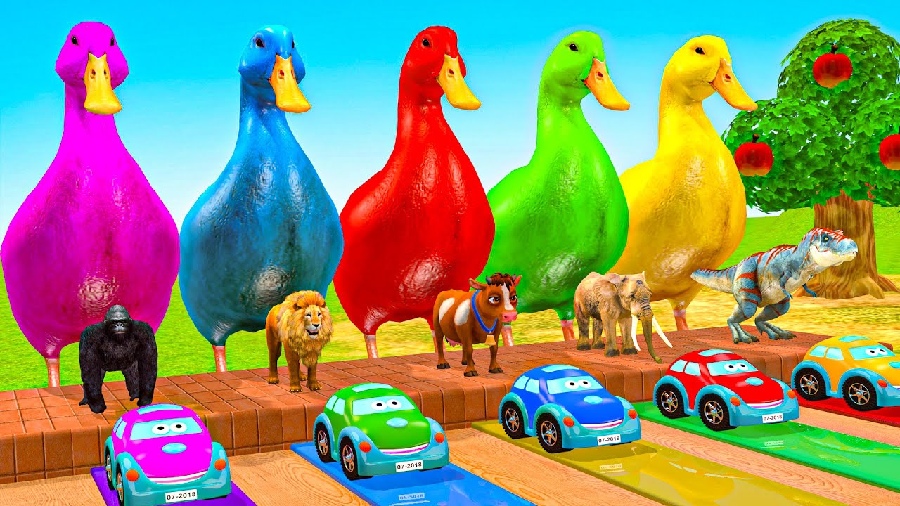 BEST Long Slide Game With Cow Elephant Gorilla Hippopotamus Tiger 3d Animal Game Funny 3d Animals