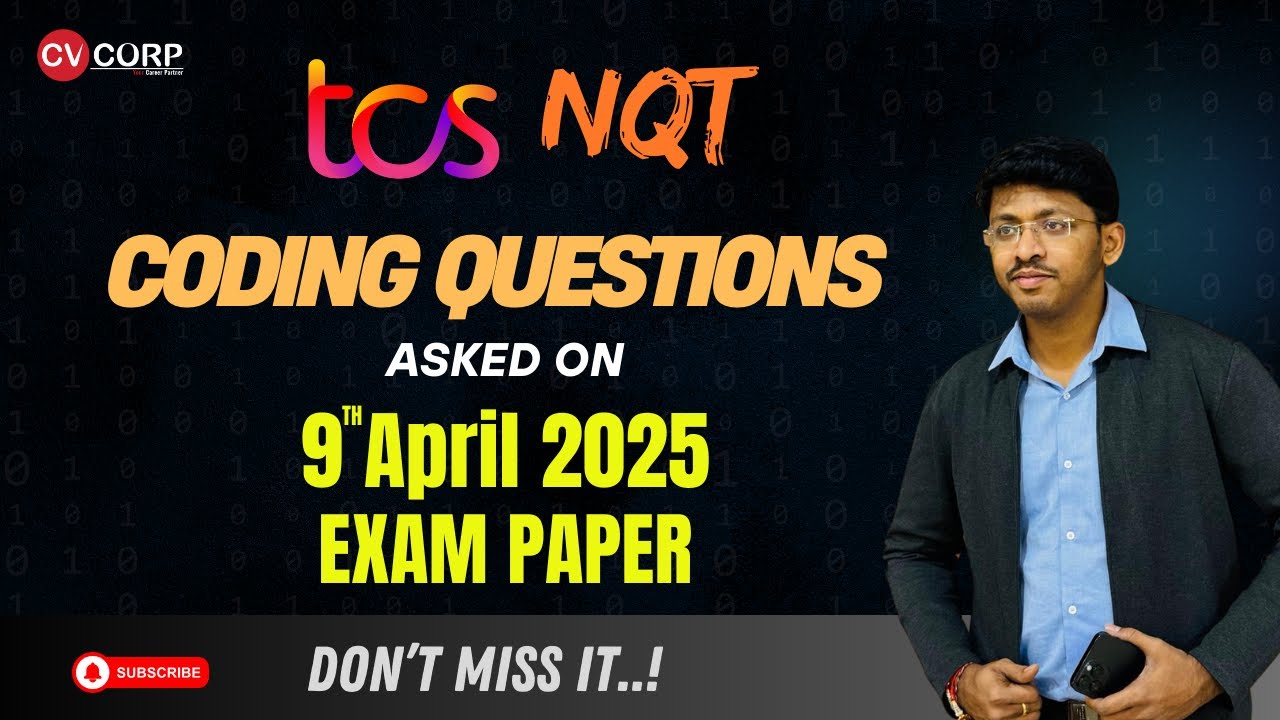 TCS NQT Programming questions asked on 9th April 2025 Exam Paper #cvcorp