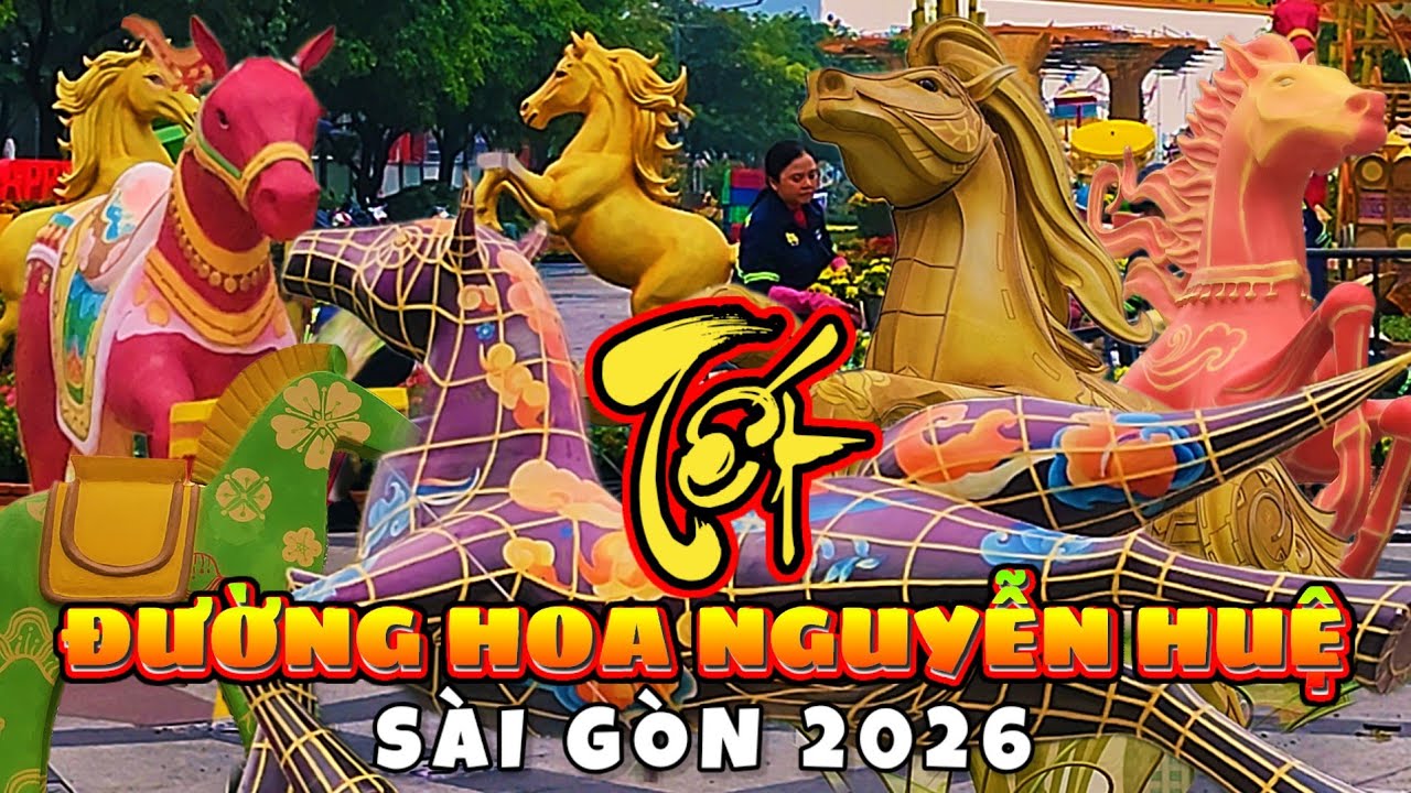 Toàn Cảnh Đường Hoa Nguyễn Huệ 2026 Tết Bính Ngọ | Linh Vật Ngựa Bay Rực Rỡ Trước Ngày Khai Mạc