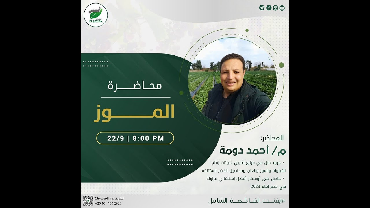محاضرة تفصلية عن محصول الموز من إيفينت الفاكهة الشامل للمهندس أحمد دومة