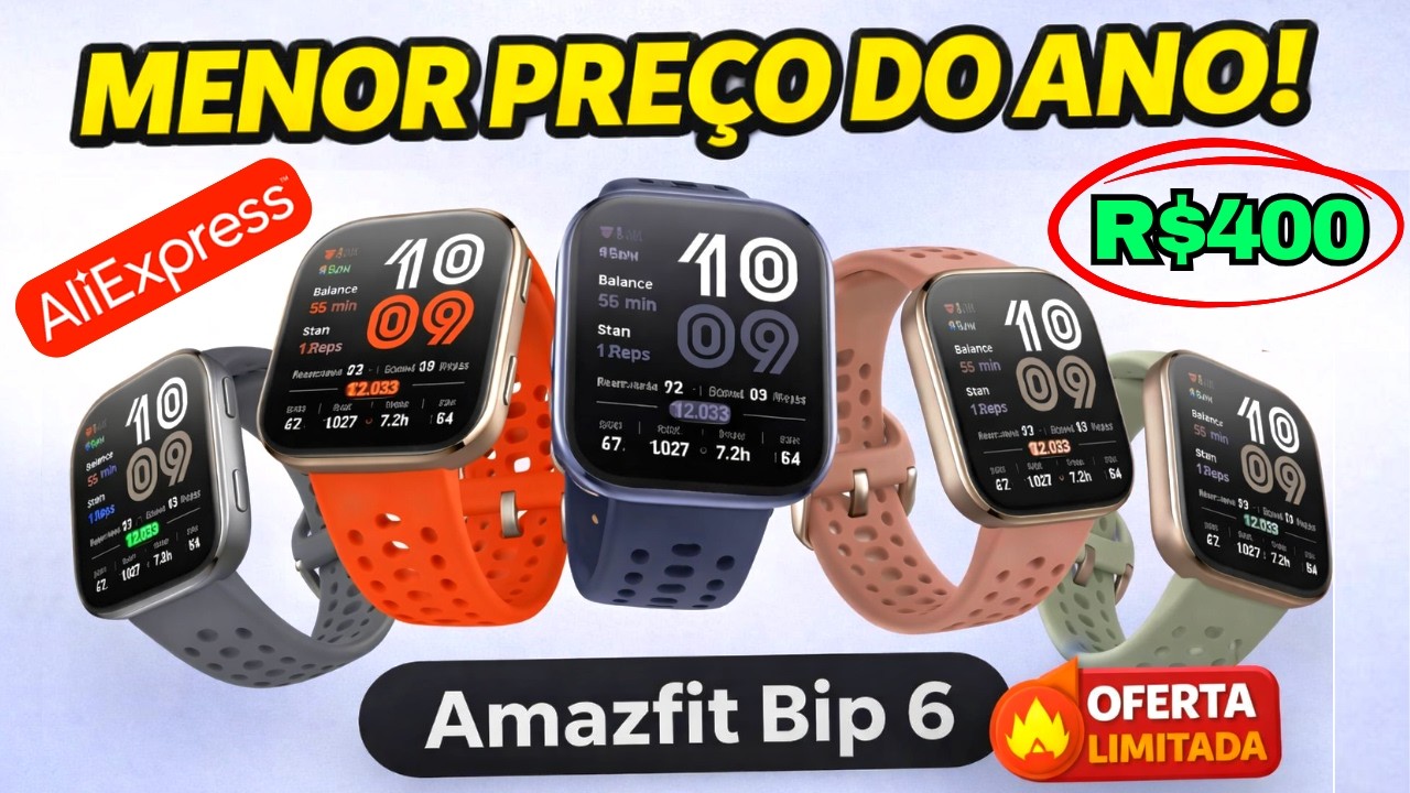 IMPERDÍVEL! AMAZFIT BIP 6 COM O MENOR PREÇO DO ANO NO ALIEXPRESS + CUPOM PROMOCIONAL DE R$60 OFF!