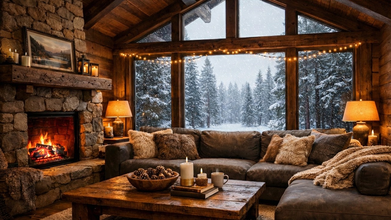 Cozy Cabin in the Woods ❄️ Crackling Fire & Pine Forest | Sleep & Focus