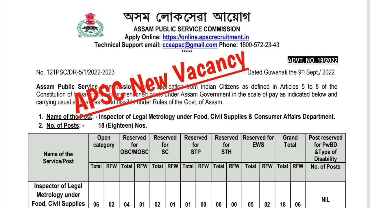 APSC New Vacancy 2022 || Assam govt new job vacancy 2022