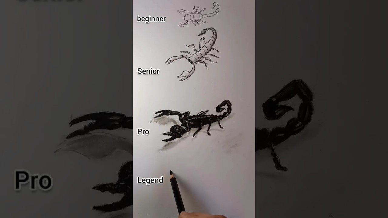 Scorpion drawing on different levels💥🦂 #dreamofpaintingwithme #drawing #art #shorts