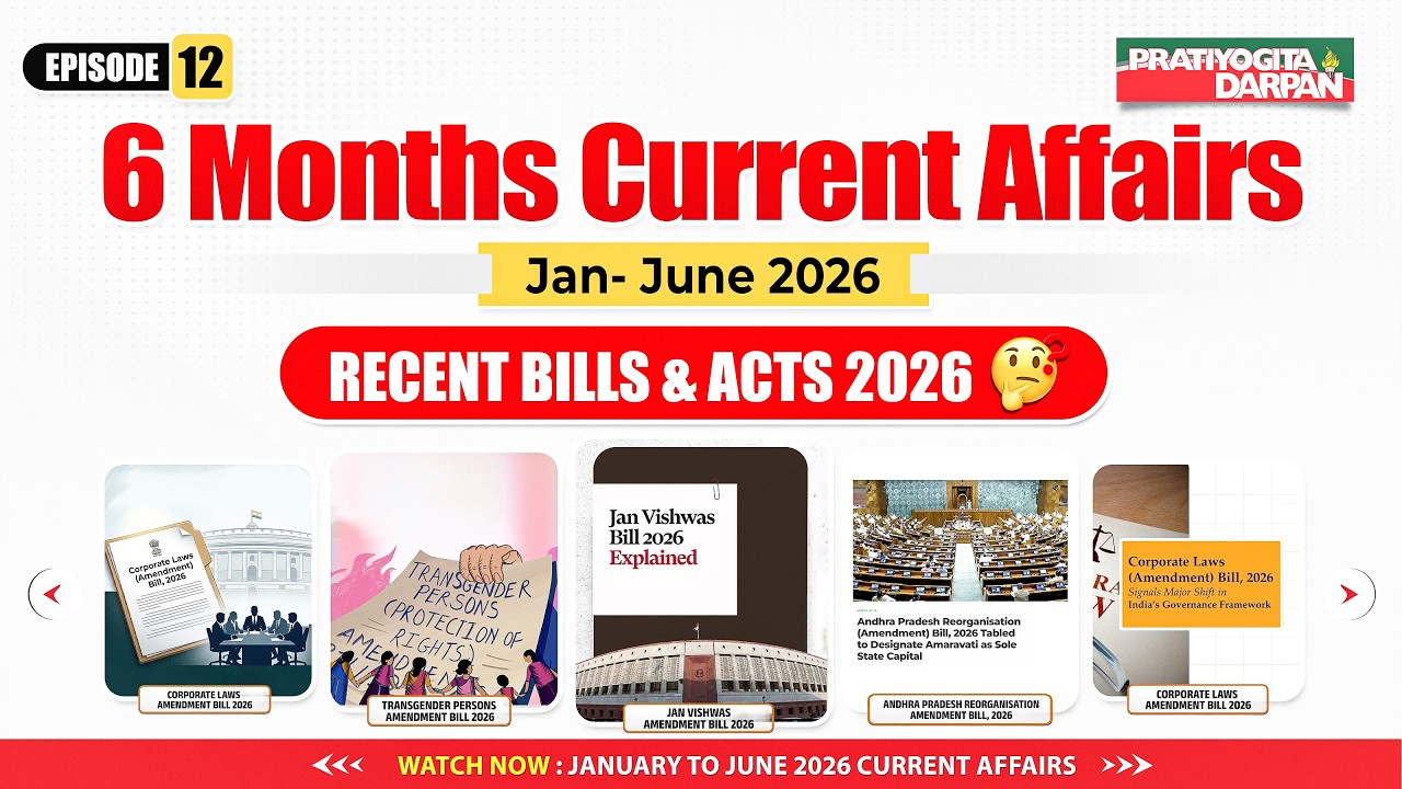 Recent Bills & Acts 2026 | 6 Months Current Affairs 2026 | January to June 2026 | Ep. 12
