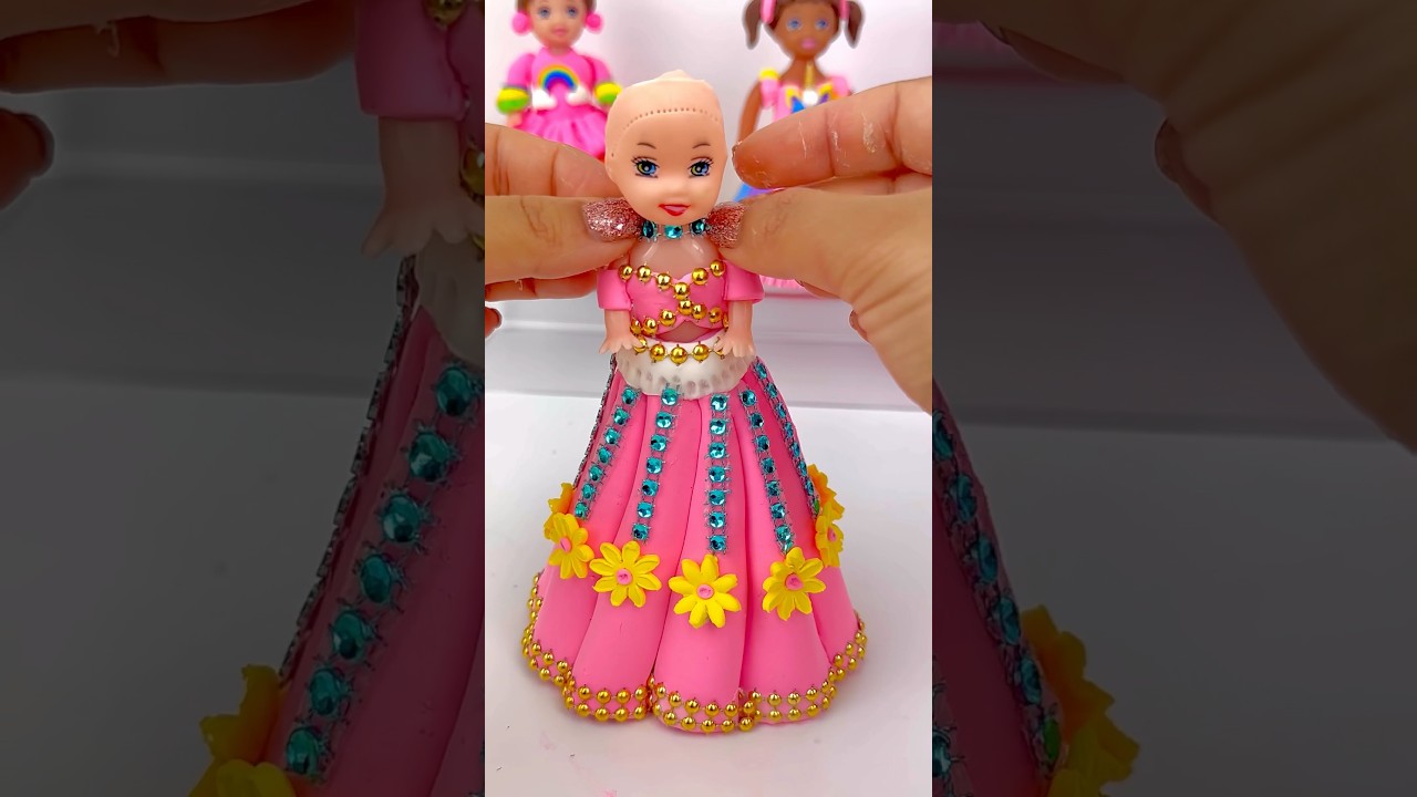 DIY How to Make Polymer Clay Miniature Rainbow Doll Dress | DIY Easy Super Clay Tutorial | ASMR