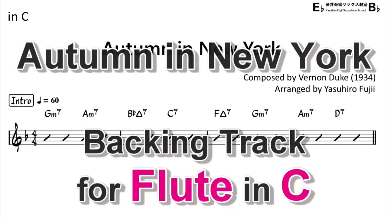 Autumn in New York - Backing Track with Sheet Music for Flute in C