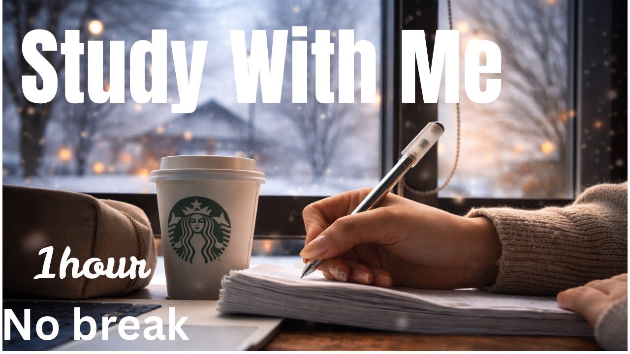 1 Hour Study With Me 🔥 Cozy Fireplace & Café Sound | No Break