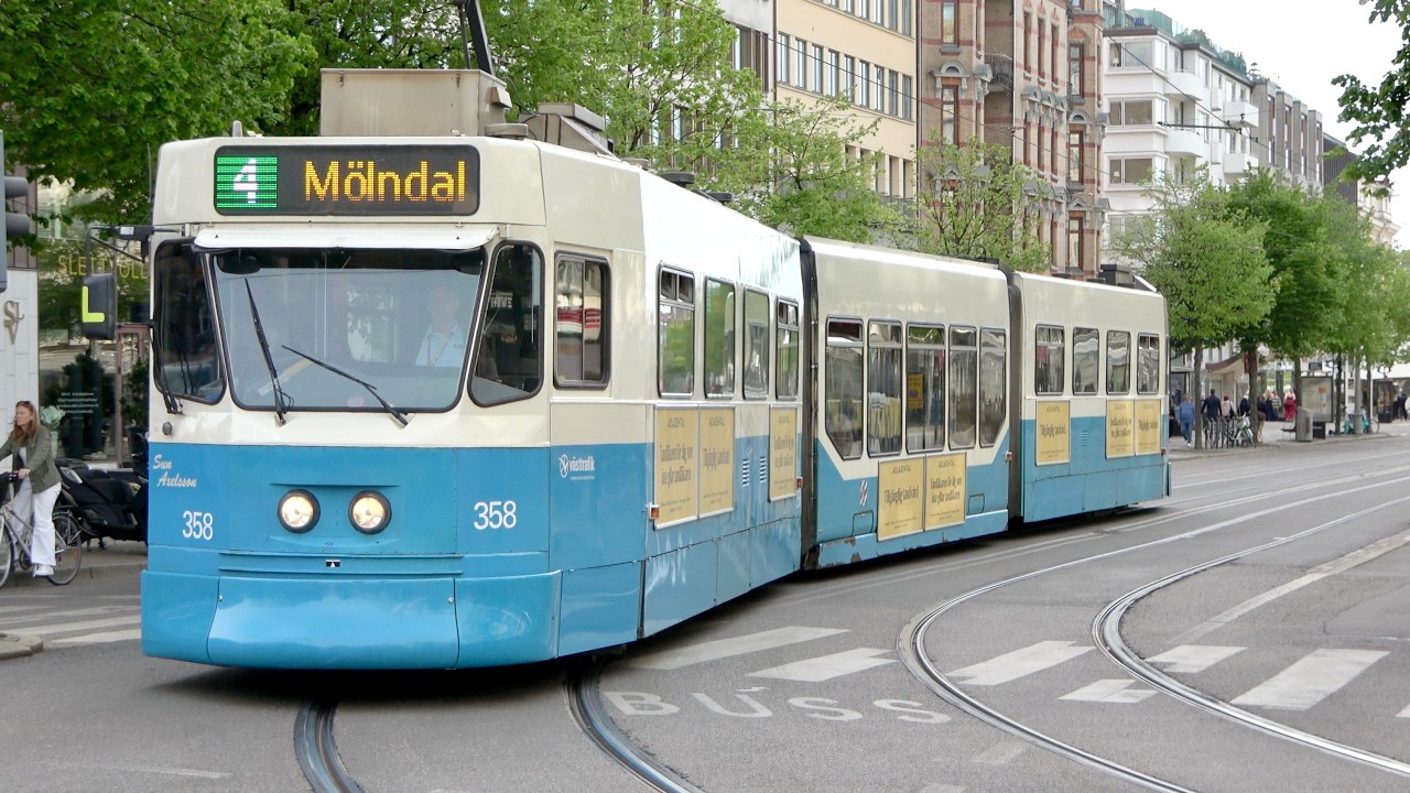 Trams on line 4 in Gothenburg, Sweden