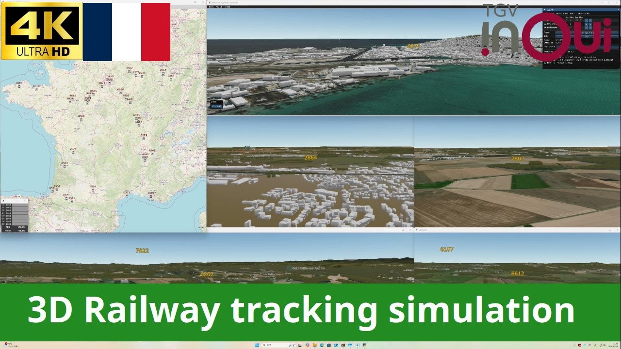 4K 3D Railway tracking simulation of  TGV (inoui)  SNCF (France).