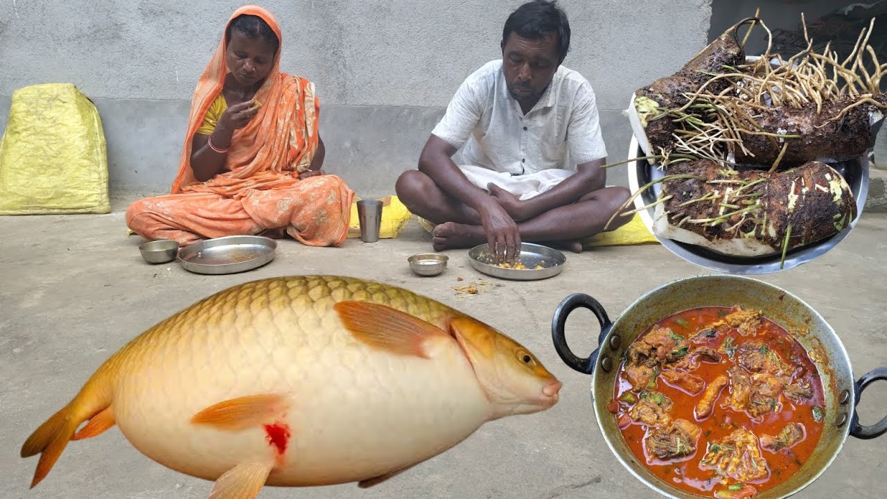 6 KG FISH CURRY cooking and eating|FISH EGG with mankochu recipe by tribal parents|village food