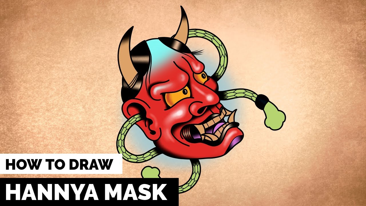 How to draw a Hannya mask | Tattoo Drawing Tutorial