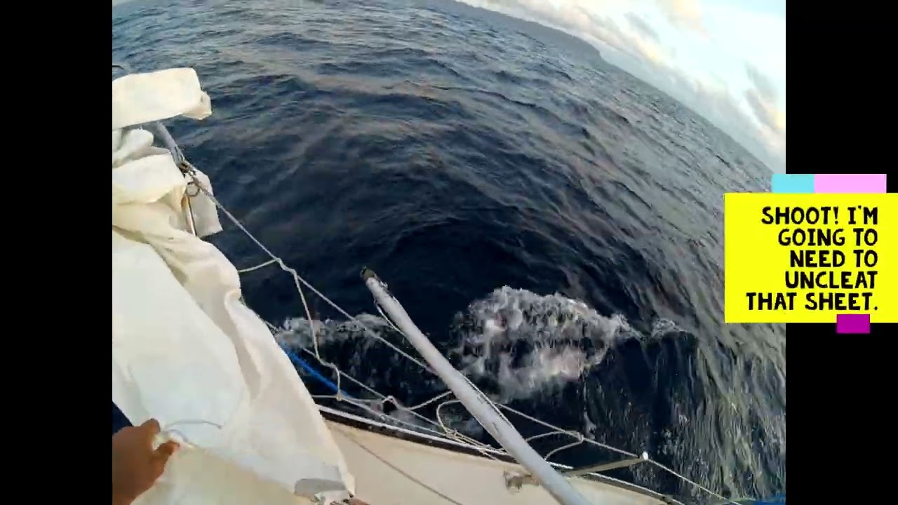 Flicka 20 - Headsail Change Approaching the Marquesas