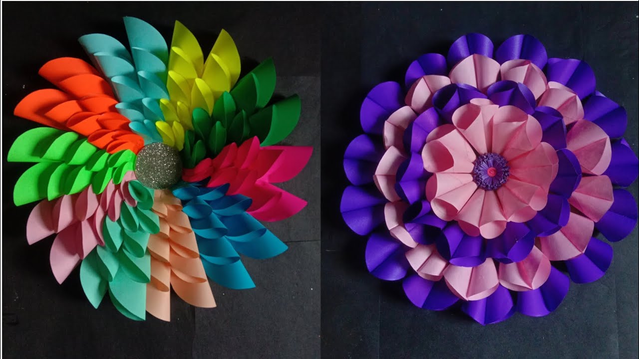 2 beautiful paper flower wall decor//how to create beautiful paper craft//paper se ghar kese sajaye 