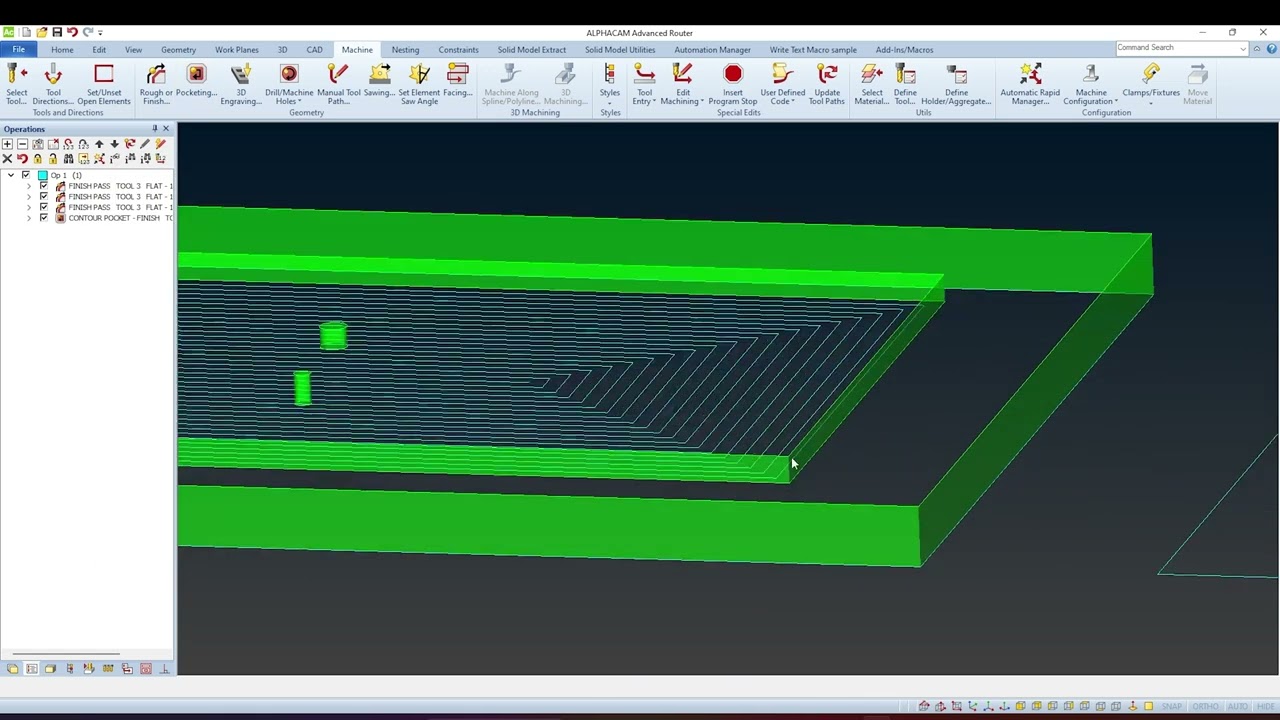Auto Z in AlphaCam Drilling Pocketing Rough Finish #alphacam #cncsoftware #cncwoodworking #drilling