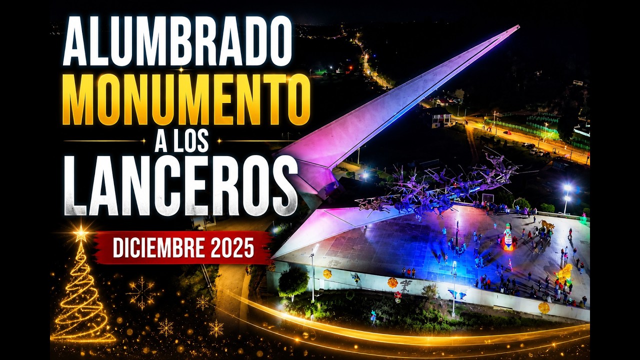Alumbrado en el monumento a los Lanceros del Pantano de Vargas | Dron