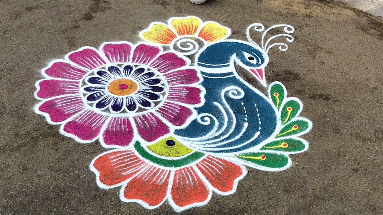 Colourfull peacock kolam 