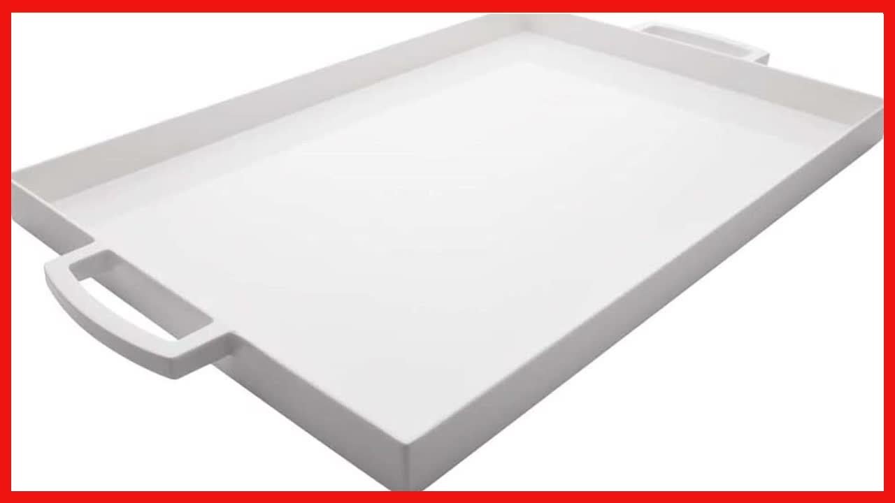 Zak Designs, White Large Rectangle Meeme Melamine Serving Tray, Easy to Hold with Modular Design