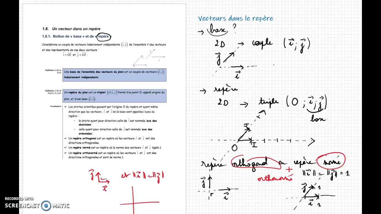 Calcul vectoriel - Notion de base et de rep&egrave;re