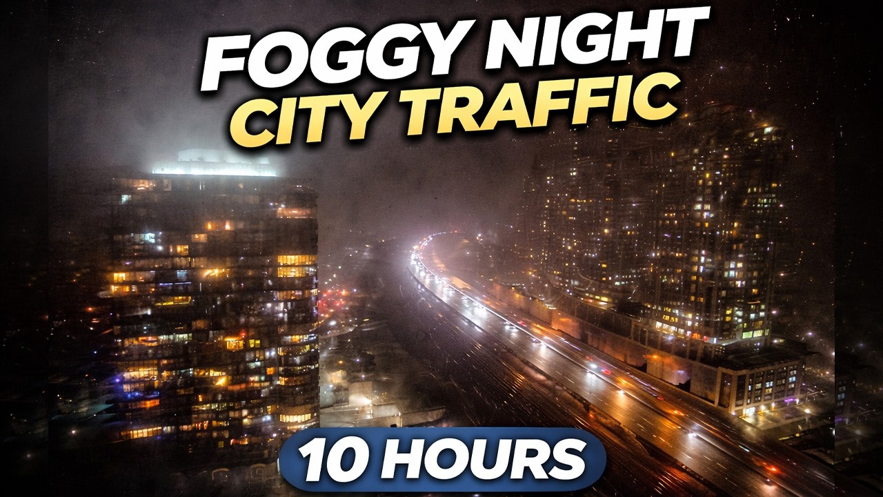 Foggy Night City Traffic | Wet Road Ambience (10 Hours)
