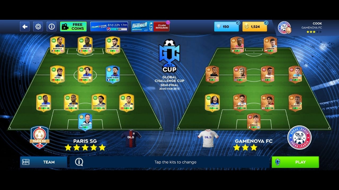 Dream League Soccer 2026 | DLS26 | Global Challenge Cup | PSG | Semi-Final | Match Video