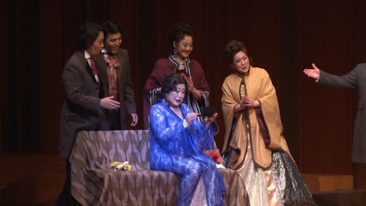 チレーア「アドリアーナ・ルクヴルール」第4幕の四重唱～「ああ、この哀れな花」～終幕　関定子のアドリアーナ、土崎譲のマウリツィオ、清水良一のミショネ、四重唱：坂野由美子、田辺いづみ、澤原行正、高崎翔平