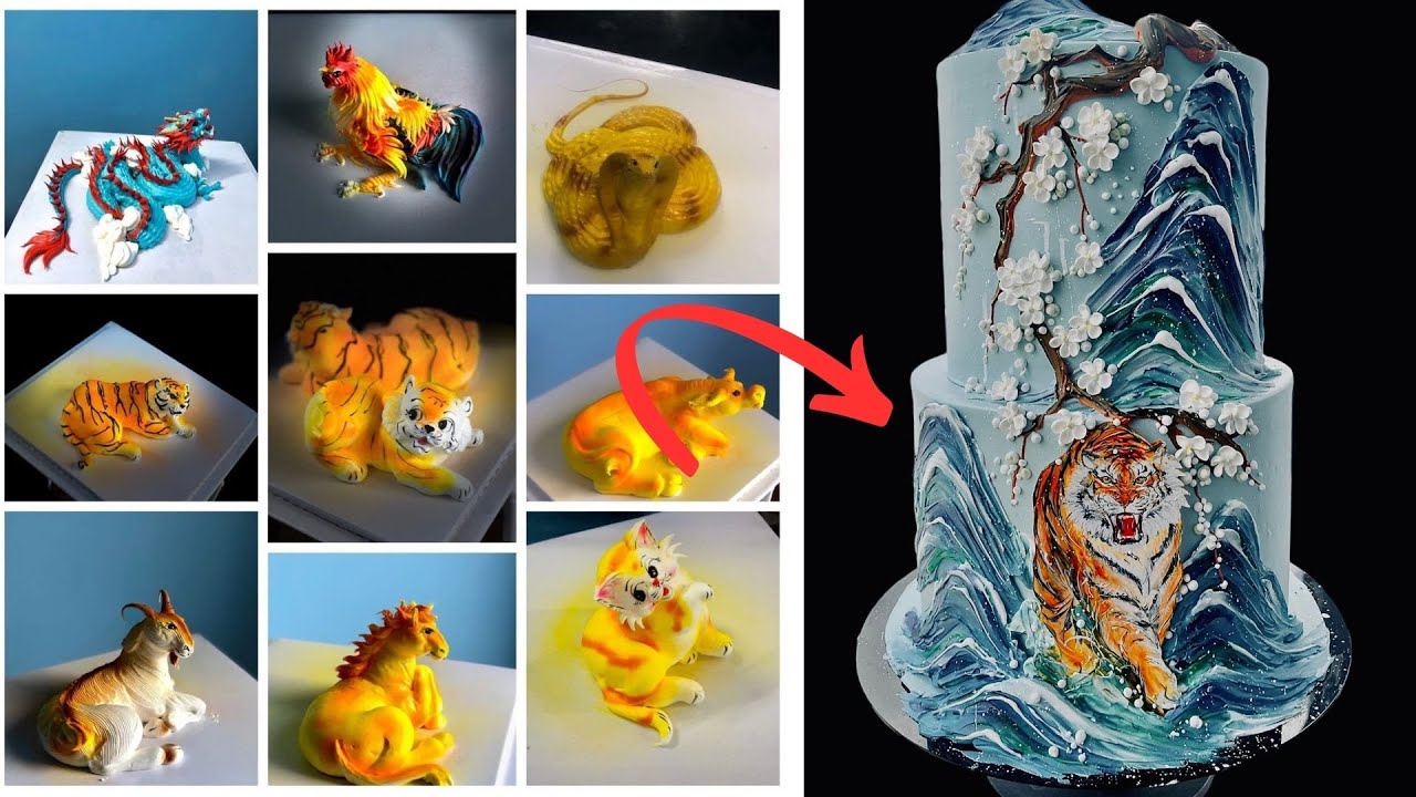 🎨🐅 From Cute Cartoon to Mighty Realistic Tiger – All Made with Whipped Cream/Cake Decoration #98