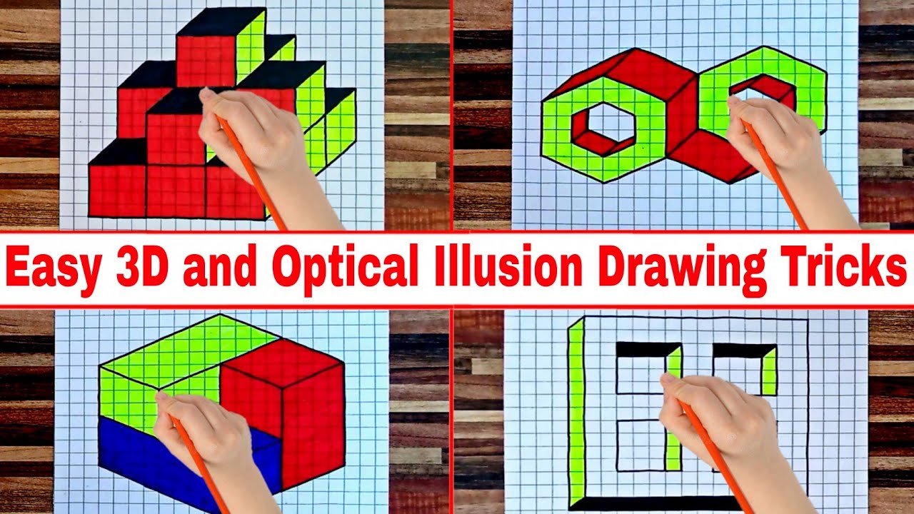 Easy 3D and Optical Illusion Drawing Tricks on Graph/Grid Paper - Graph Paper Drawings