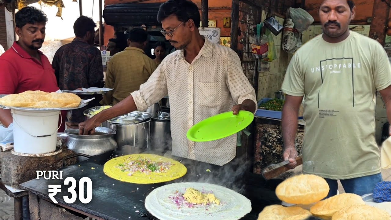 This place is famous for LARGEST POORI Alu Curry | Pesarattu | Egg Dosa | Indian Street Food 