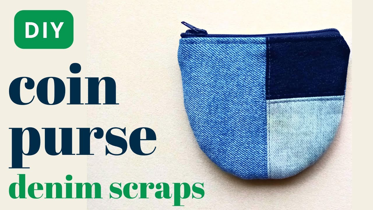 Coin purse from denim scraps. Easy patchwork sewing project. Recycle your old jeans into a purse!