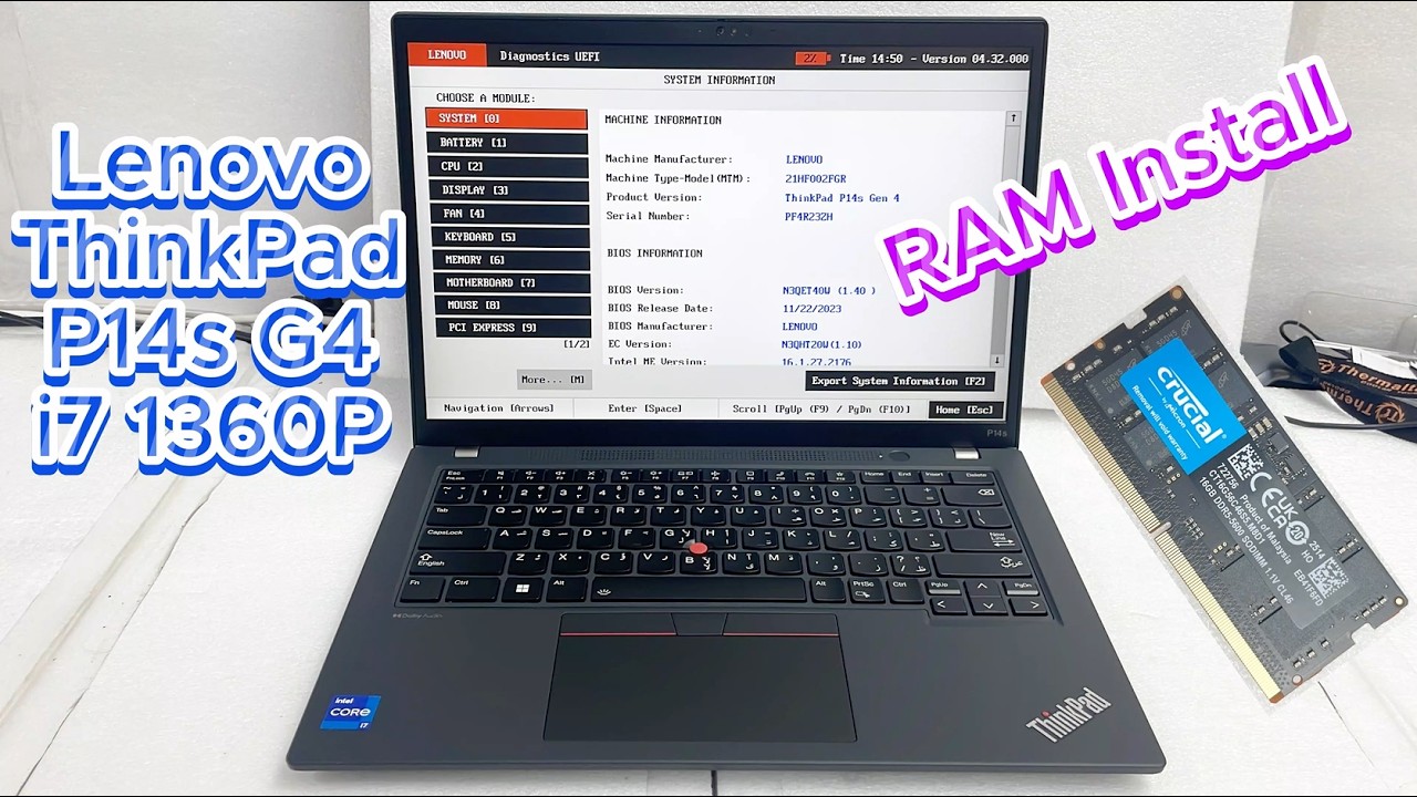 Lenovo ThinkPad P14s G4 I7 1360P RAM Install | 21HF002FGR