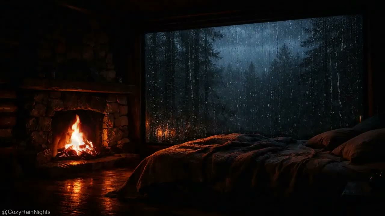 Fall Asleep in 3 Minutes 🌧️ Rain Sounds & Crackling Fireplace for Deep Sleep & Stress Relief