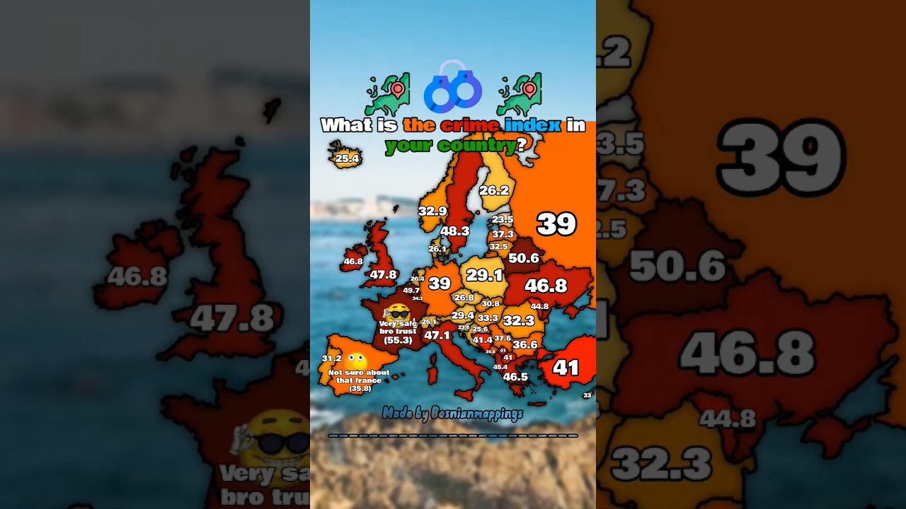 What is the crime index in your country? #europe #mapping #geography #countries #shorts #facts