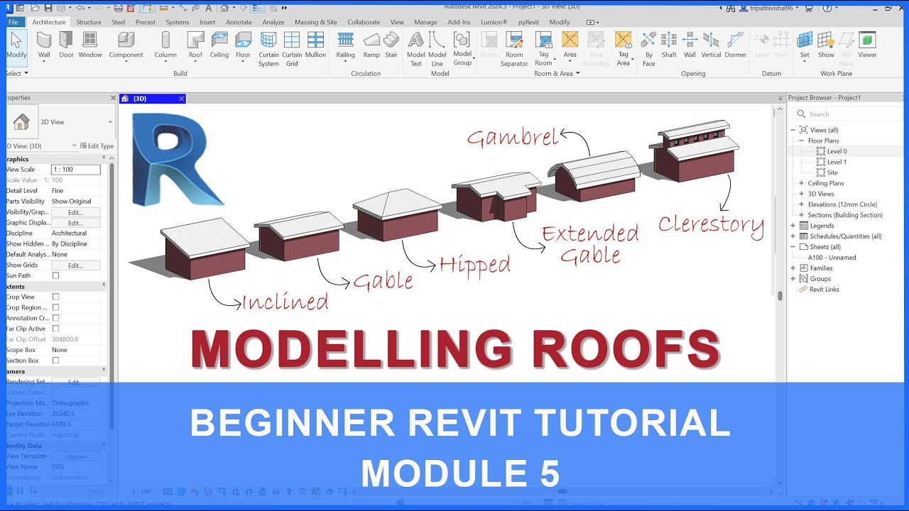 Roof Modelling in Revit | Inclined, Gabel, Hipped and Complex Roofs | Module 5