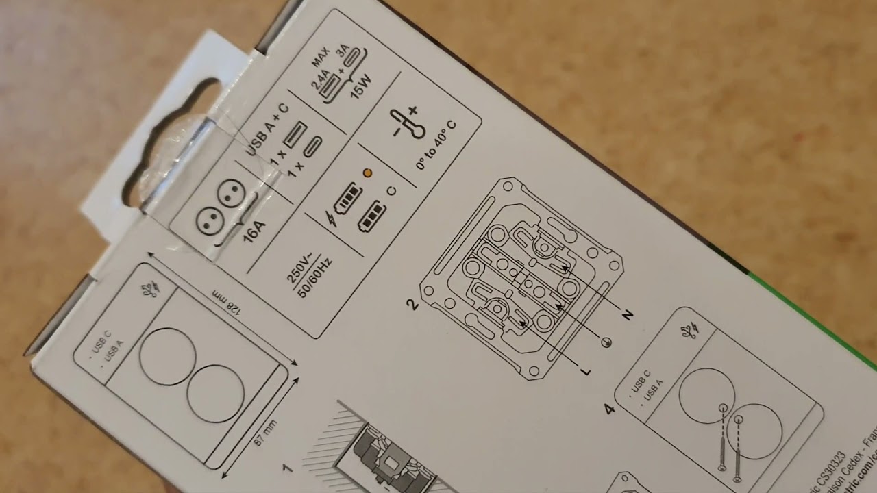 öppnar Exxact vägguttag med USB C+A paket med installation i vägg