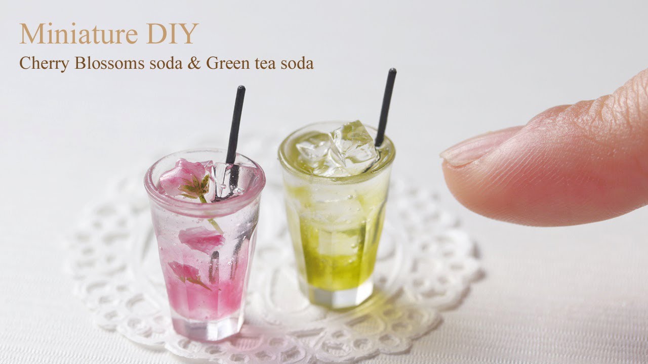 さくらと緑茶のソーダ // Cherry Blossoms soda&Green tea soda のミニチュアをUVレジン（LED) // UV Resin(LED)で作りました.