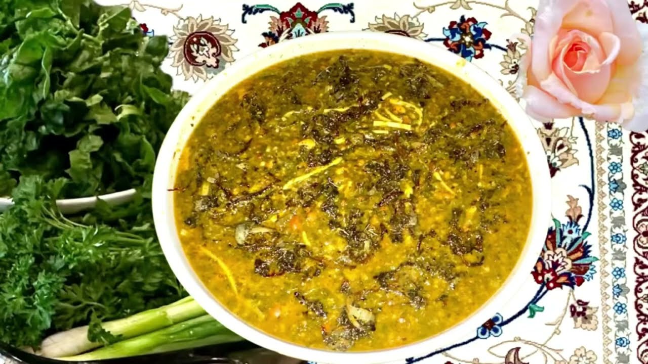 Hearty Herb Stew with legumes - Persian Ash Resteh  آش رشته 