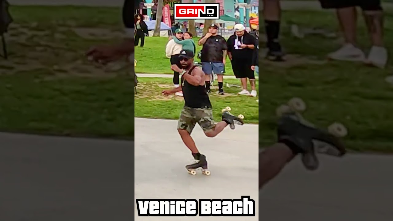 The Man In Camo Part 3 at VENICE BEACH ROLLER DISCO PLAZA  #venicebeach #rollerskating #grind