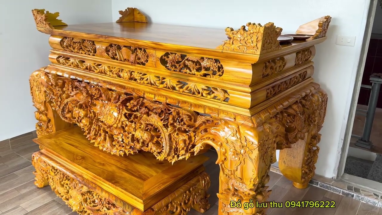 Sập thờ phượng hoàng chầu phúc 100% gỗ mít ta liền khối cực hiếm 