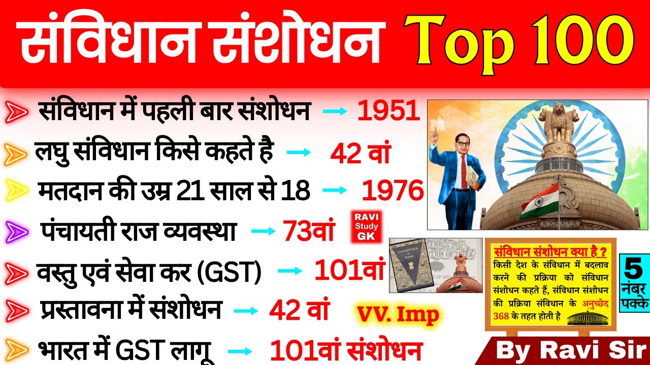 अति महत्वपूर्ण संविधान संशोधन | Important Constitution Amendments | Sanvidhan Samshodhan SSC , NTPC
