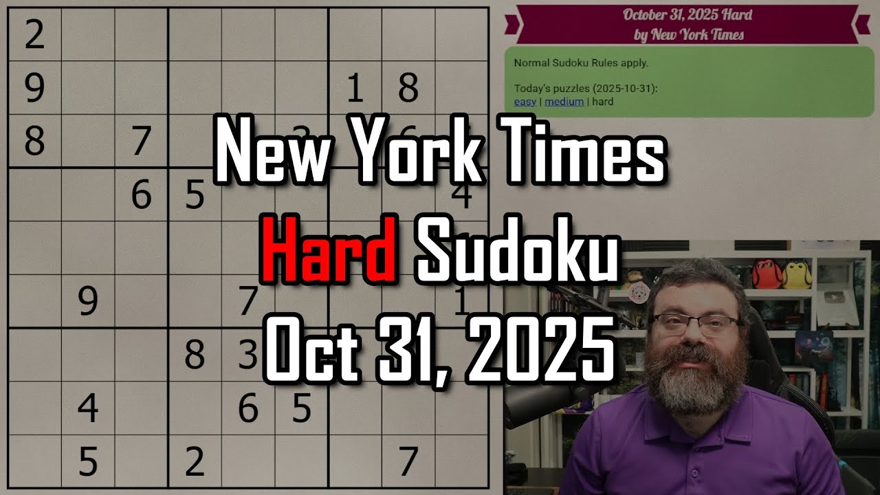 NYT Hard Sudoku Walkthrough | Oct 31, 2025