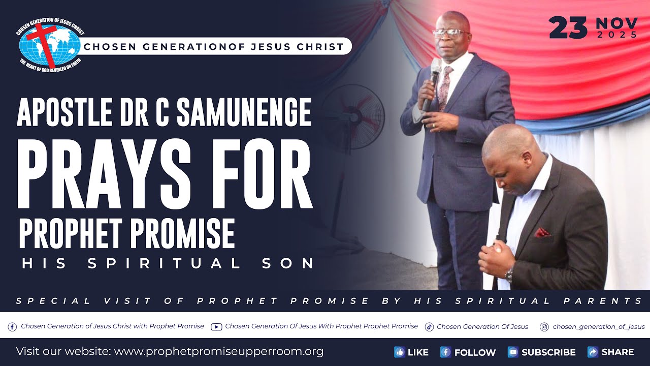 Apostle Dr C. Samunenge praying for his Spiritual son Prophet Promise.