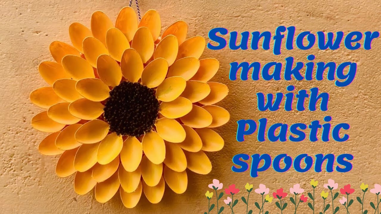 Beautiful Sunflower creation with Plastic spoons | Flower making idea| Handmade  Flower Wall hanging