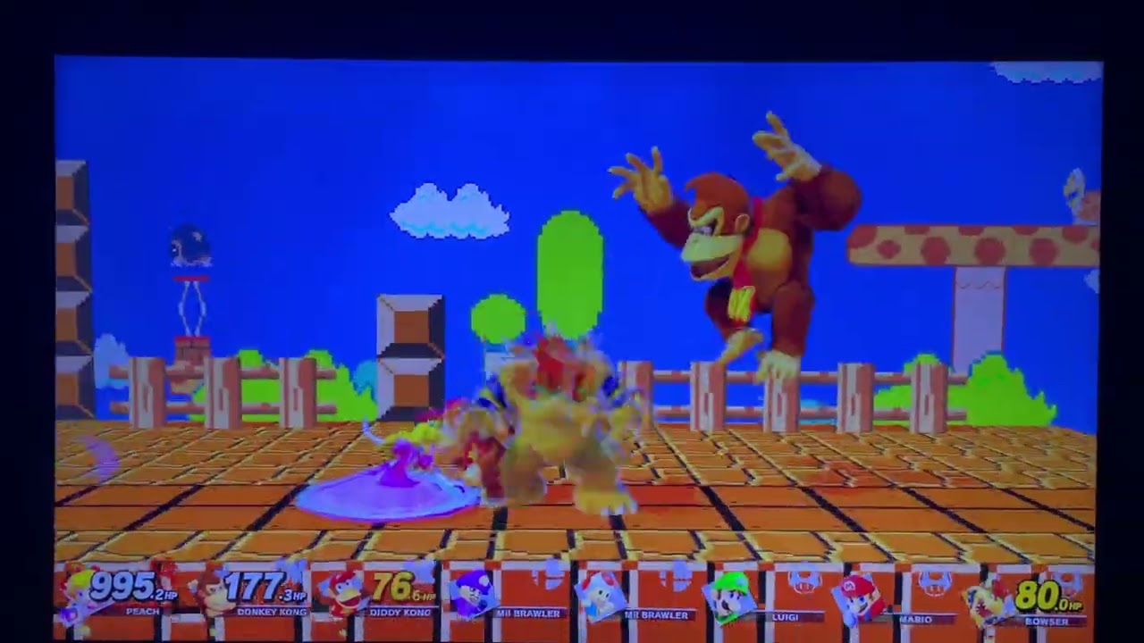 SSBU - Peach vs DK vs Diddy Kong vs Bowser vs + Waluigi, Toad, Luigi & Mario Loses