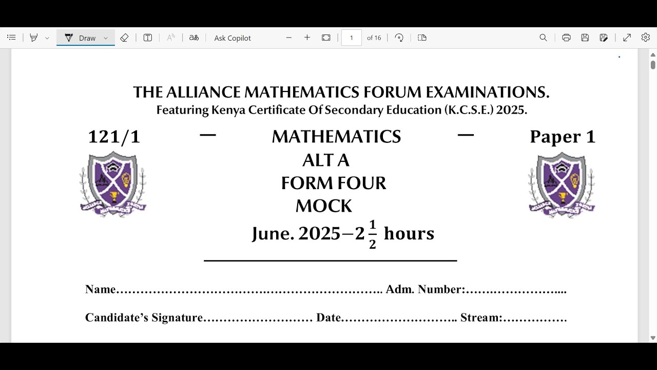 THE ALLIANCE MATHS FORUM 2025 JULY MOCK PAPER 1 SECTION 2
