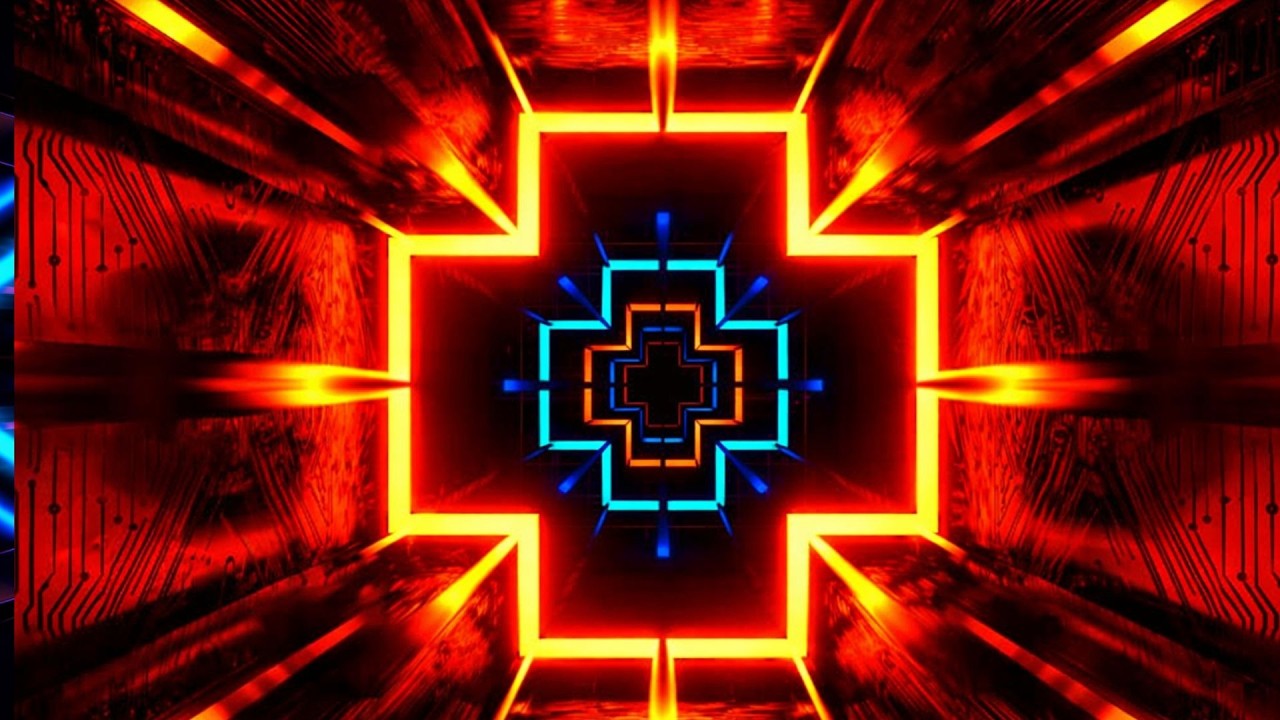 🔷 Заставка 4K – Неоновый Туннель Красный и Синий – Techno VJ Visual (Без Звука)